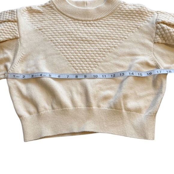 LPA Women's Textured Knit Balloon Sleeve Boxy Cropped Sweater Cream Medium - Picture 4 of 9